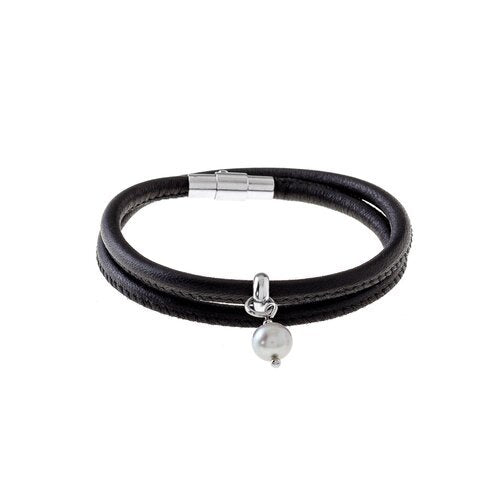 Atlantis Collection - Black Leather & Pearl Bracelet