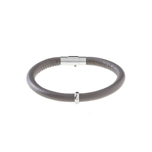 Everyday Collection - Gray Leather & Stainless Bracelet