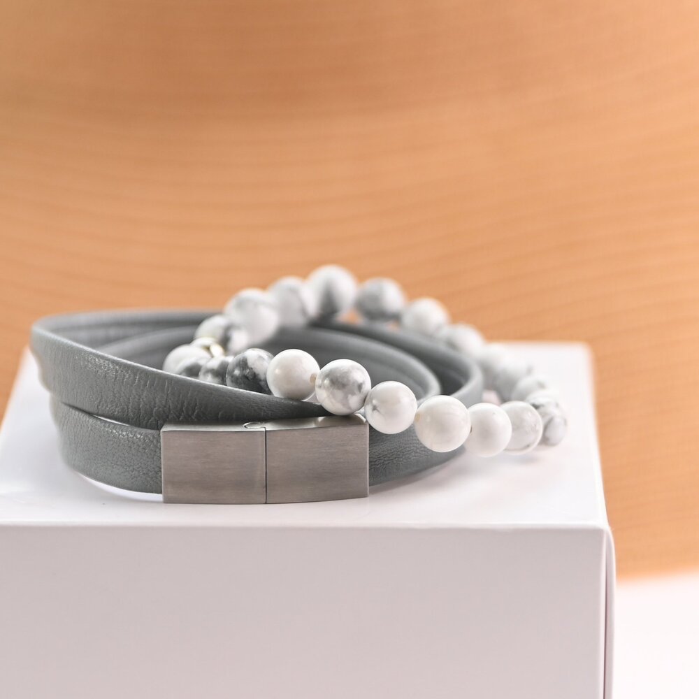 Shades of Grey - Fine Leather & Howlite Gemstone Bracelets