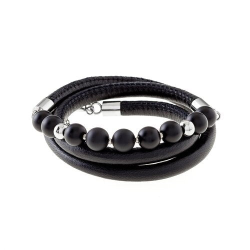 All Black - Leather & Matt Onyx Bracelet