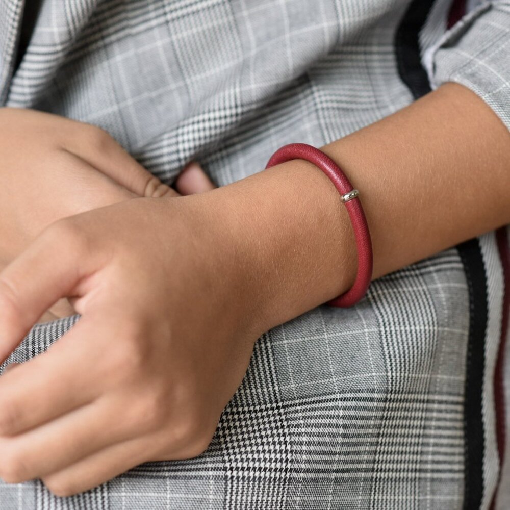 Everyday Collection - Red Leather & Stainless Bracelet